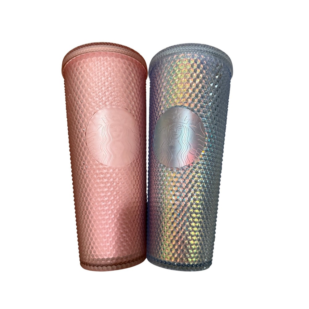 Lot 2‎ Starbucks Studded Tumbler 24 oz Cold Cup Pink Iridescent Limited Edition